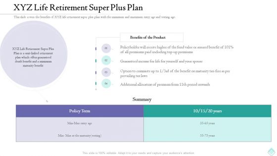 Pension Planner XYZ Life Retirement Super Plus Plan Rules PDF