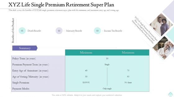 Pension Planner XYZ Life Single Premium Retirement Super Plan Formats PDF