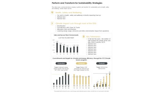 Perform And Transform For Sustainability Strategies One Pager Documents