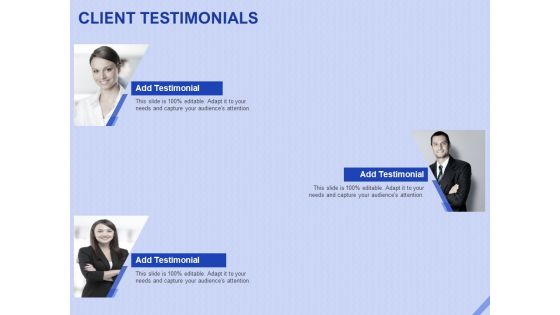 Performance Based Marketing Proposal Client Testimonials Ppt Layouts Deck PDF