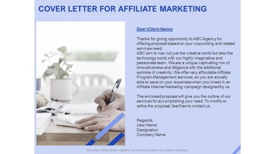 Performance Based Marketing Proposal Cover Letter For Affiliate Marketing Ppt Model Outline PDF
