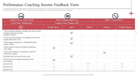 Performance Coaching Session Feedback Form Ppt File Icons PDF