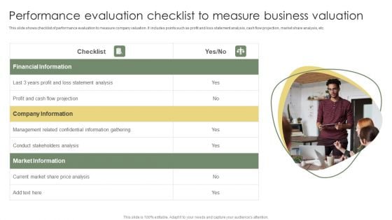 Performance Evaluation Checklist To Measure Business Valuation Summary PDF