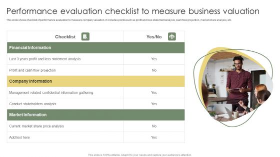 Performance Evaluation Checklist To Measure Business Valuation Summary PDF Performance Evaluation Checklist To Measure Business Valuation Summary PDF