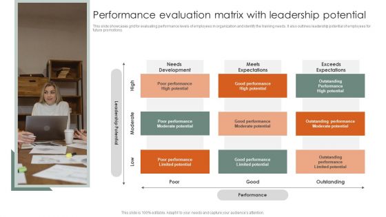 Performance Evaluation Matrix With Leadership Potential Ppt Show Slide Download PDF