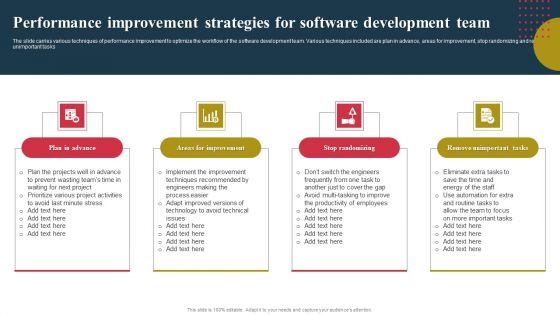 Performance Improvement Strategies For Software Development Team Ppt Show Designs Download PDF Performance Improvement Strategies For Software Development Team Ppt Show Designs Download PDF