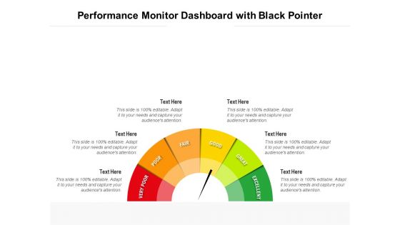 Performance Monitor Dashboard With Black Pointer Ppt PowerPoint Presentation Gallery Graphics Example PDF