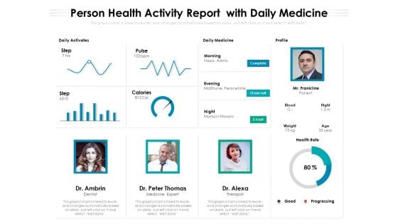 Person Health Activity Report With Daily Medicine Ppt PowerPoint Presentation Outline Graphics Tutorials PDF