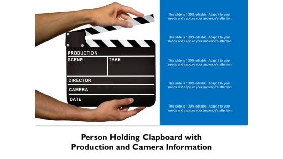 Person Holding Clapboard With Production And Camera Information Ppt PowerPoint Presentation File Model PDF