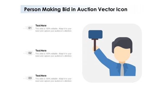 Person Making Bid In Auction Vector Icon Ppt PowerPoint Presentation Styles Example PDF