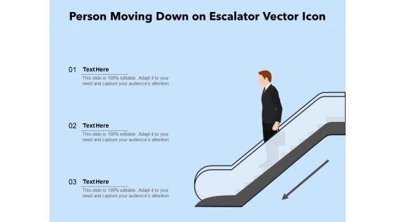 Person Moving Down On Escalator Vector Icon Ppt PowerPoint Presentation Gallery Slides PDF