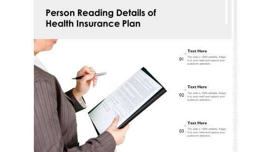 Person Reading Details Of Health Insurance Plan Ppt PowerPoint Presentation Gallery Portfolio PDF