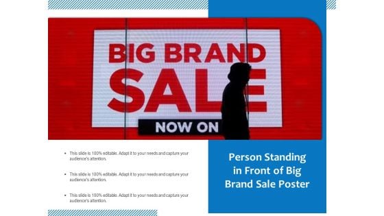 Person Standing In Front Of Big Brand Sale Poster Ppt PowerPoint Presentation Gallery Information PDF