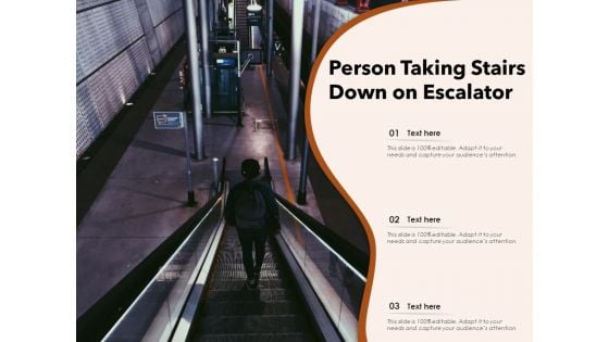 Person Taking Stairs Down On Escalator Ppt PowerPoint Presentation Icon Infographics PDF