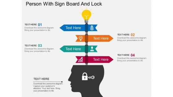 Person With Sign Board And Lock Powerpoint Template Person With Sign Board And Lock Powerpoint Template