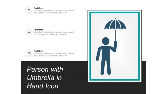 Person With Umbrella In Hand Icon Ppt PowerPoint Presentation File Model PDF