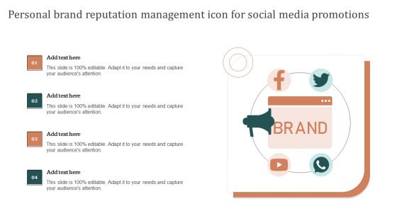 Personal Brand Reputation Management Icon For Social Media Promotions Demonstration PDF