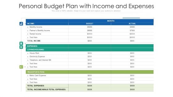 Personal Budget Plan With Income And Expenses Ppt PowerPoint Presentation Portfolio Brochure PDF Personal Budget Plan With Income And Expenses Ppt PowerPoint Presentation Portfolio Brochure PDF