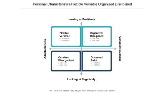 personal characteristics flexible versatile organized disciplined ppt powerpoint presentation icon tips
