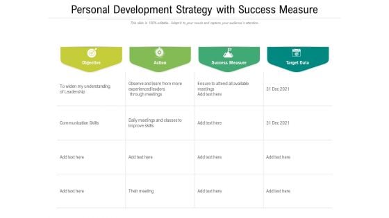Personal Development Strategy With Success Measure Ppt PowerPoint Presentation Gallery Picture PDF
