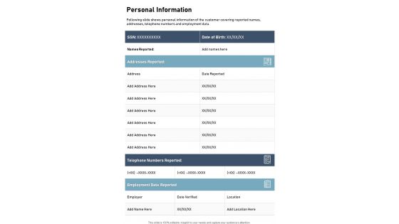 Personal Information One Pager Documents Personal Information One Pager Documents