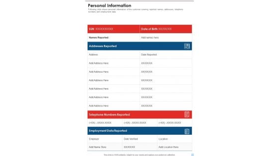 Personal Information Template 87 One Pager Documents Personal Information Template 87 One Pager Documents