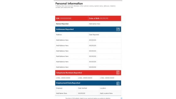 Personal Information Template 87 One Pager Documents