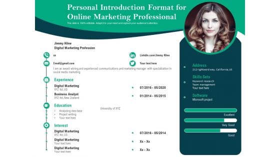 Personal Introduction Format For Online Marketing Professional Ppt PowerPoint Presentation Gallery Design Templates PDF