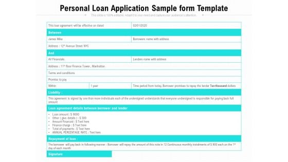 Personal Loan Application Sample Form Template Ppt PowerPoint Presentation File Templates PDF