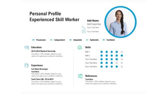 Personal Profile Experienced Skill Worker Ppt PowerPoint Presentation Show Portrait PDF