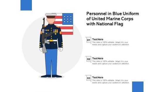 Personnel In Blue Uniform Of United Marine Corps With National Flag Ppt PowerPoint Presentation Show Brochure PDF