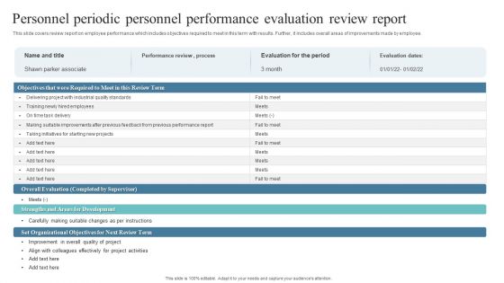 Personnel Periodic Personnel Performance Evaluation Review Report Topics PDF