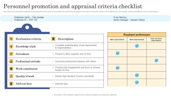 Personnel Promotion And Appraisal Criteria Checklist Clipart PDF