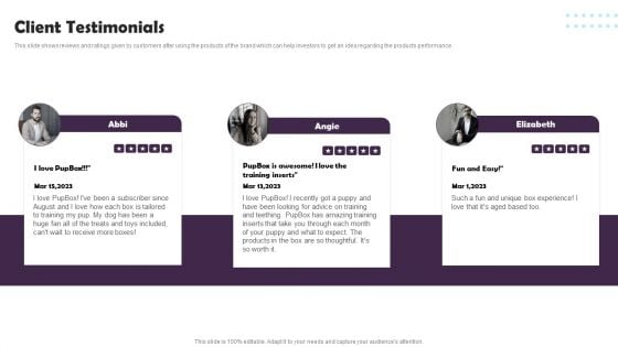 Pet Supplies Company Fundraising Pitch Deck Client Testimonials Graphics PDF Pet Supplies Company Fundraising Pitch Deck Client Testimonials Graphics PDF