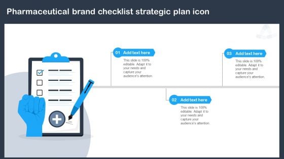Pharmaceutical Brand Checklist Strategic Plan Icon Ppt PowerPoint Presentation File Inspiration PDF