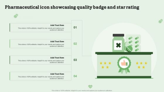 Pharmaceutical Icon Showcasing Quality Badge And Star Rating Ppt PowerPoint Presentation Slides Background PDF