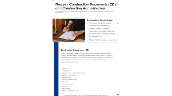 Phases Construction Documents CD And Construction Administration One Pager Sample Example Document