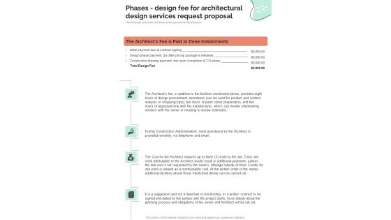 Phases Design Fee For Architectural Design Services Request Proposal One Pager Sample Example Document