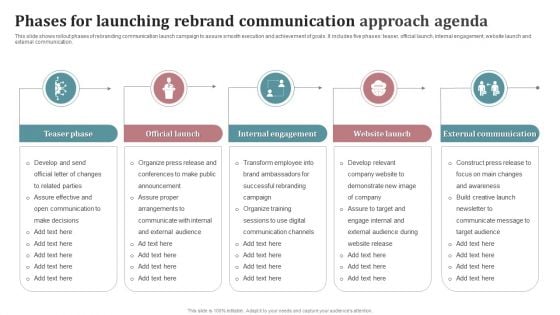 Phases For Launching Rebrand Communication Approach Agenda Inspiration PDF Phases For Launching Rebrand Communication Approach Agenda Inspiration PDF