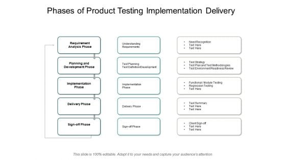 Phases Of Product Testing Implementation Delivery Ppt PowerPoint Presentation Professional Layout Ideas