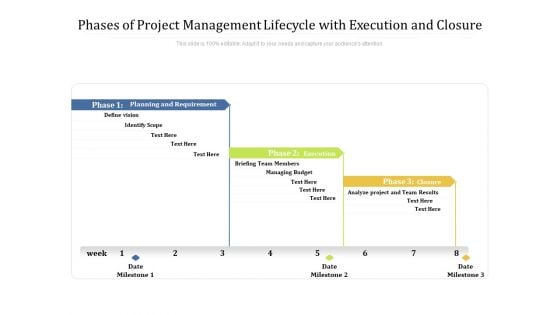 Phases Of Project Management Lifecycle With Execution And Closure Ppt PowerPoint Presentation Professional Design Templates PDF