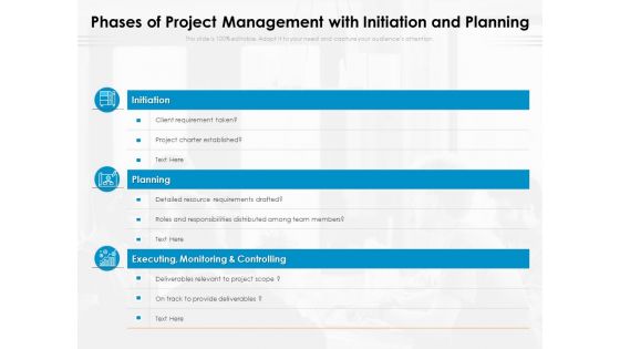 Phases Of Project Management With Initiation And Planning Ppt PowerPoint Presentation File Outline PDF