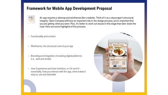 Phone Application Buildout Framework For Mobile App Development Proposal Ppt PowerPoint Presentation Designs Download PDF