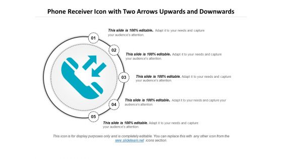 Phone Receiver Icon With Two Arrows Upwards And Downwards Ppt PowerPoint Presentation Summary Example File PDF