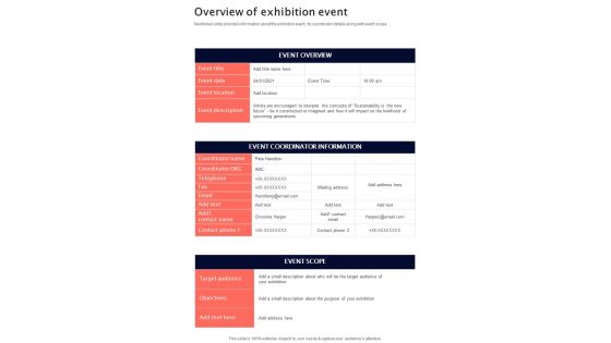 Photo Exhibition Proposal Overview Of Exhibition Event One Pager Sample Example Document Photo Exhibition Proposal Overview Of Exhibition Event One Pager Sample Example Document