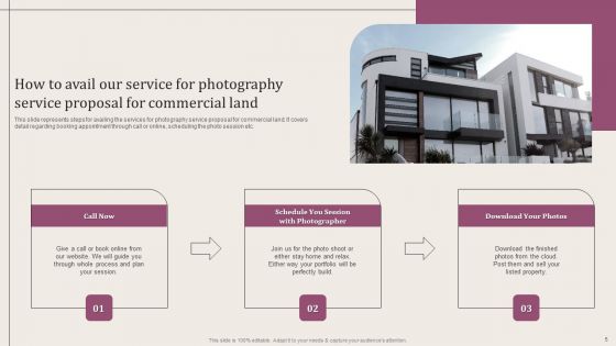 Photography Service Proposal For Commercial Land Ppt PowerPoint Presentation Complete Deck With Slides