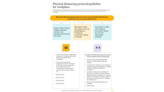 Physical Distancing Protocol Guideline For Workplace One Pager Sample Example Document