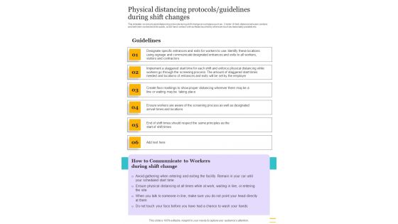 Physical Distancing Protocols Guidelines During Shift Changes One Pager Sample Example Document