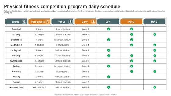 Physical Fitness Competition Program Daily Schedule Sample PDF