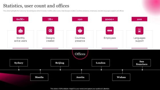 Picture Editing Company Outline Statistics User Count And Offices Topics PDF